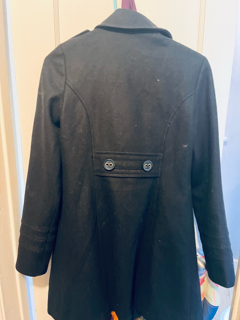 Tulle Black Double-Breasted Wool Pea Coat - Picture 3 of 3